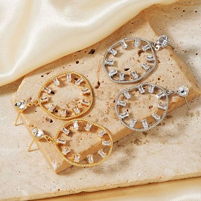 Плоские круглые серьги-гвоздики из нержавеющей стали, с четким кубического циркония