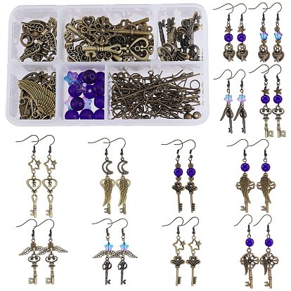 Skeleton Key Dangle Earrings DIY Making Kit, Including Alloy Pendants & Beads & Linking Rings, Brass Jump Rings & Earring Hooks & Pins