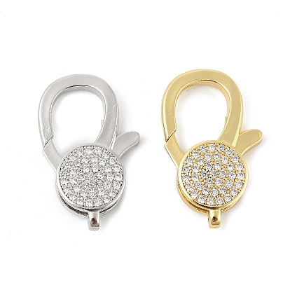 Латунный микро pave прозрачный кубический цирконий лобстер, стойки покрытие, долговечный, без кадмия и без свинца, плоско-круглые