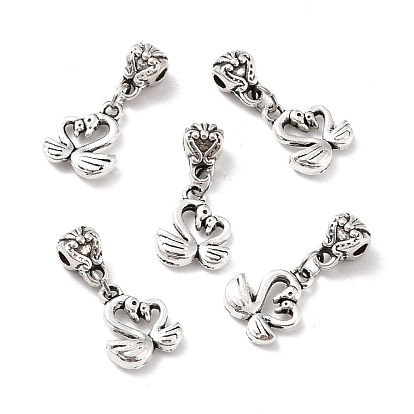 Tibetan Style Alloy European Dangle Charms, Large Hole Pendants, Swan