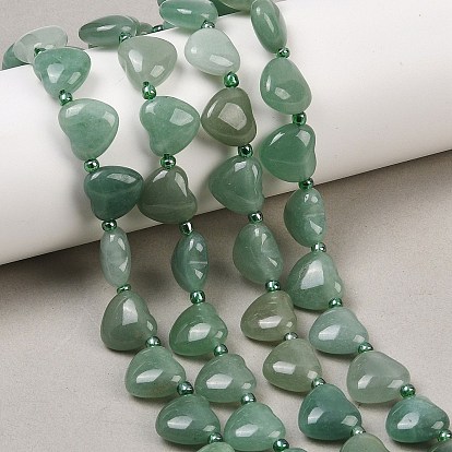 Естественный зеленый авантюрин бисер нитей, сердце, Топ пробуренной, с бисером