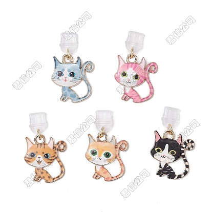 Adornos colgantes de aleación esmaltada con forma de gato y acero inoxidable, con tapones antipolvo para móviles