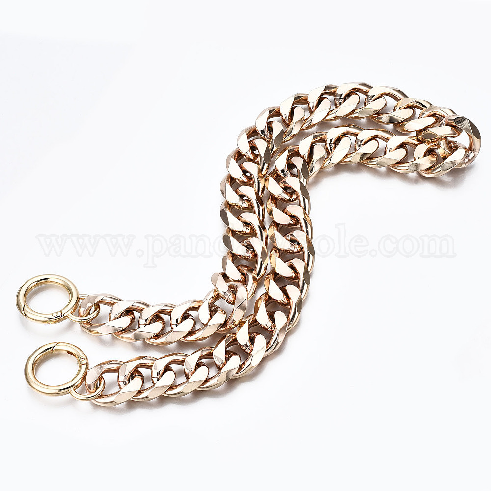 Bag Chains Straps, Aluminum Curb Link Chains, with Alloy Spring Gate Ring,  for Bag Replacement Accessories, Light Gold, 660x19mm
