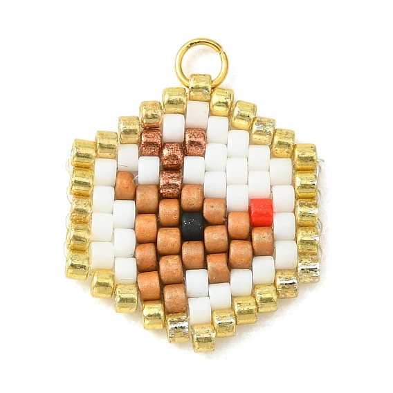 Noël 304 Pendentifs cylindriques en acier inoxydable et perles de verre, hexagone avec breloques rennes, avec anneau de saut