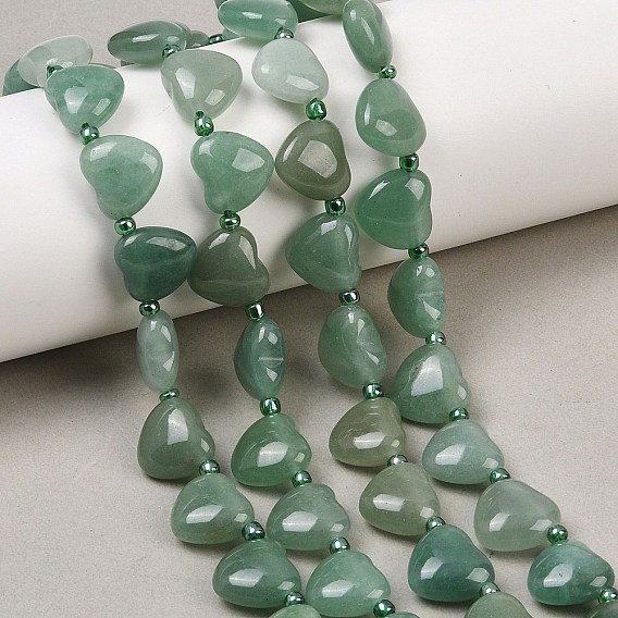 Естественный зеленый авантюрин бисер нитей, пухлое сердце, Топ пробуренной, с бисером
