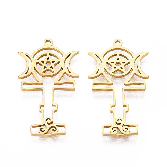 Полые 304 из нержавеющей стали кулоны, луна с пентаграммой