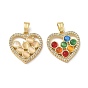 Brass Micro Pave Clear Cubic Zirconia & Cat Eye Pendants, Heart Charms, Cadmium Free & Lead Free, Golden