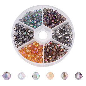 6Bags 6 Colors Electroplate Glass Beads, Half AB Color Plated, Faceted, Bicone