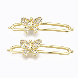 Brass Micro Pave Clear Cubic Zirconia Links Connectors, Nickel Free, Butterfly