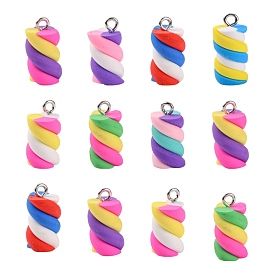 Handmade Polymer Clay Charms, with Platinum Tone Iron Findings, Marshmallow