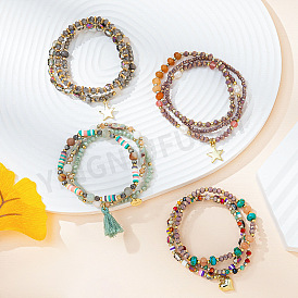 Coffret cadeau bracelet en cristal multicolore et breloque en verre pour les amateurs de mode rétro