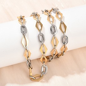 201 Женские ожерелья из нержавеющей стали с овальными и ромбовидными звеньями, с 304 нержавеющей стали застежки