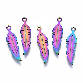 Ion Plating(IP) 201 Stainless Steel Pendants, Cadmium Free & Nickel Free & Lead Free, Leaf