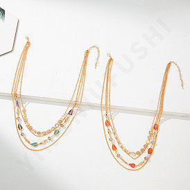 Stylish Multi-layer Crystal Resin CCB Bead Necklace with Handmade Collarbone Chain