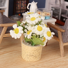 Mini Plastic Daisy Potted Plant Ornaments, Miniature Bonsai, for Dollhouse, Home Display Decoration