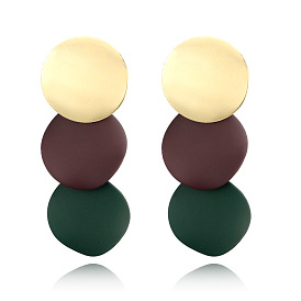 Geometric Color Block Round Earrings with Fashionable Bell Charm
