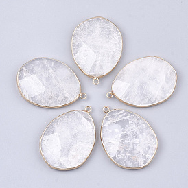 Pendeloques de cristal de quartz naturel, pendentifs en cristal de roche, avec les accessoires en laiton, facette, goutte , or