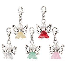 Angel Glass Pendant Decoration, for Backpack Key Chain Ornaments, with Zinc Alloy Lobster Claw Clasps