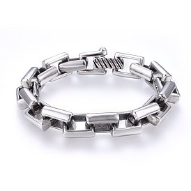 Retro 304 Stainless Steel Box Chain Bracelets, with Spring Ring Clasps
