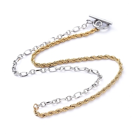 304 Stainless Steel Chain Necklaces, with Rope Chains, Figaro Chains and Toggle Clasps