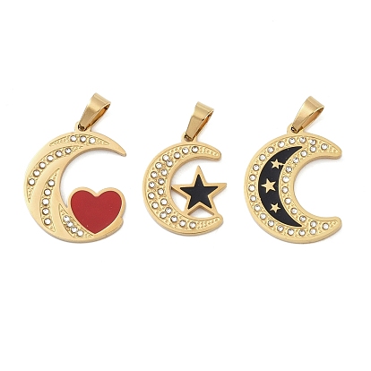 Ионное покрытие (ip) 304 подвески со стразами из эмали из нержавеющей стали, Луна прелести