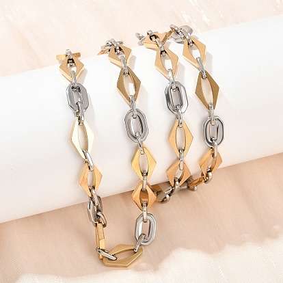 201 Женские ожерелья из нержавеющей стали с овальными и ромбовидными звеньями, с 304 нержавеющей стали застежки