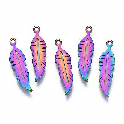 Ion Plating(IP) 201 Stainless Steel Pendants, Cadmium Free & Nickel Free & Lead Free, Leaf