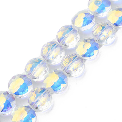 Electroplate Transparent Glass Beads Strands Faceted, Flat Round