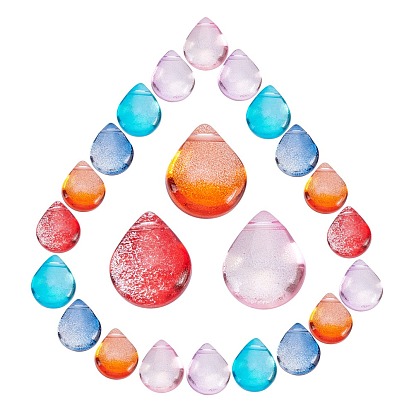 120Pcs 6 Colors Transparent Glass Beads, with Glitter Powder, Dyed & Heated, Teardrop