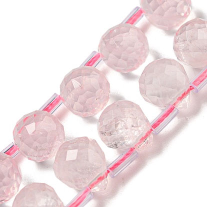 Natural Rose Quartz Beads Strands, Faceted, Top Drilled, Teardrop