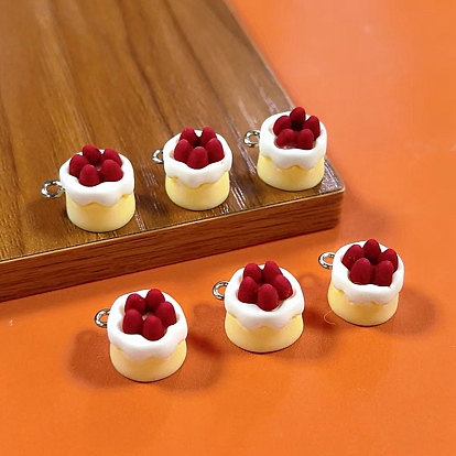 Непрозрачные смоляные миниатюрные подвески для десертов, прелести клубничного торта, с платиново-железными петлями