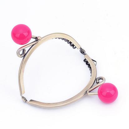 Iron Purse Frame Handle with Solid Color Acrylic Beads, for Bag Sewing Craft Tailor Sewer
