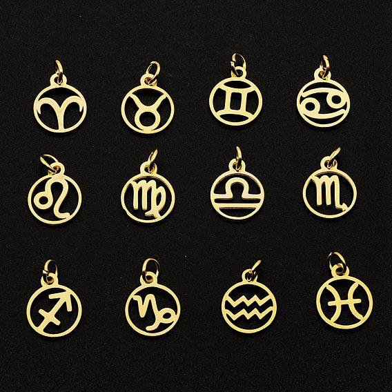 201 Stainless Steel Charms, Laser Cut, with Jump Rings, Ring with 12 Constellations
