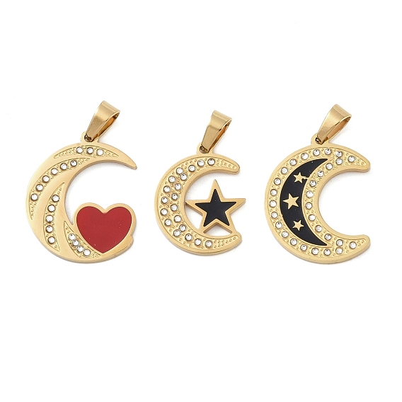 Ионное покрытие (ip) 304 подвески со стразами из эмали из нержавеющей стали, Луна прелести