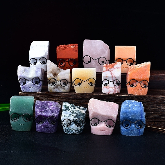 Скульптура ежа из натурального драгоценного камня, украшение для витрины, в очках, для домашнего офисного стола