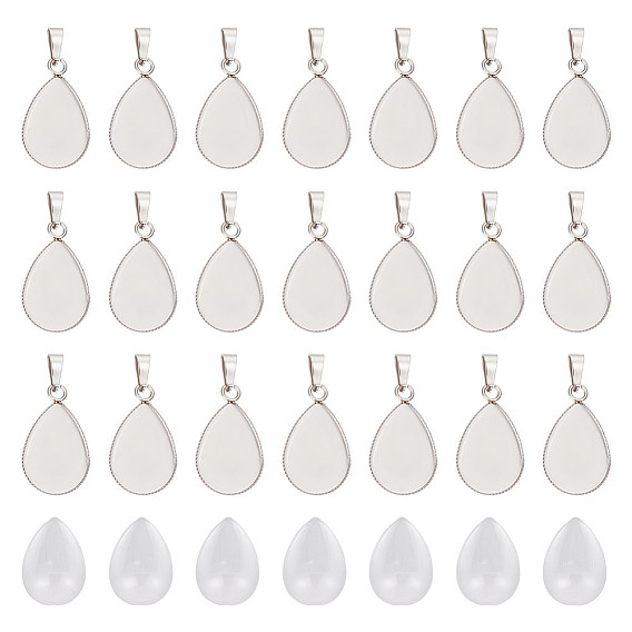 Набор для самостоятельного изготовления подвески в форме капли, в том числе 304 подвеска из нержавеющей стали с кабошоном, Кабошоны из стекла
