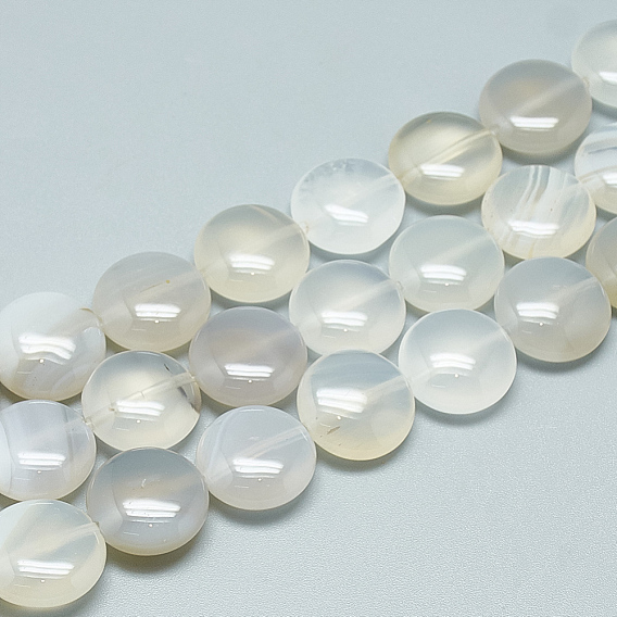 Natural White Agate Beads Strands, Flat Round