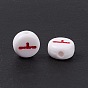Opaque Acrylic Beads, Flat Round with Korean Letters