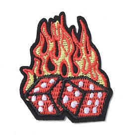 Computerized Embroidery Cloth Iron on/Sew on Patches, Costume Accessories, Appliques, for Backpacks, Clothes, Fire with Dice