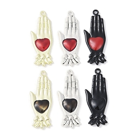 Rack Plating Alloy Enamel Pendants, Cadmium Free & Nickel Free & Lead Free, Palm with Heart Charm