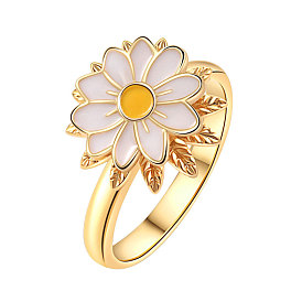 Daisy Rotatable Finger Ring for Women, Brass Enamel Fidget Spinner Rings