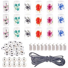 DIY Jewelry Kits, with Printed Handmade Porcelain Beads, Tibetan Style Alloy Spacer Beads, Iron Coil Cord Ends and Braided Korean Wax Polyester Cords