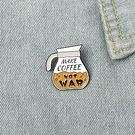 Minimalist Coffee Pot Alloy Brooch with Letter Badge