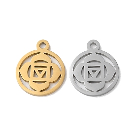 Chakra Ion Plating(IP) 304 Stainless Steel Charms, Laser Cut, Round Ring with MULADHARA Charms