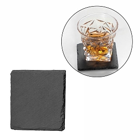 Tapis de tasse en pierre noire naturelle, caboteur de bord rugueux, avec éponge, carrée