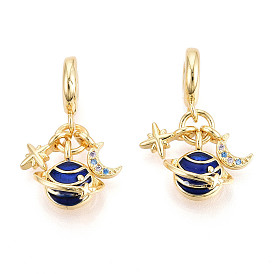 Латунное микропейв с кубическим цирконием европейские подвески с подвесками, с эмалью, планета и звезда и луна, Подвески с большими отверстиями