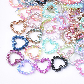 Rainbow ABS Plastic Imitation Pearl Linking Rings, Gradient Mermaid Pearl, Heart