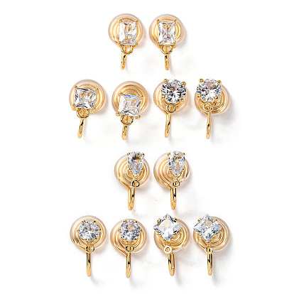 Фурнитура для ушей из латуни с микропаве из кубического циркония, с петлей, долговечный, без никеля 