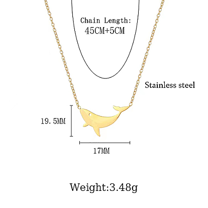 Stainless Steel Pendant Necklaces with Cable Chains, Dolphin