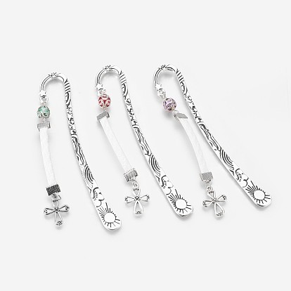 Тибетского стиля Закладки / шпильки, со стеклянной жемчужные бусины и корейский пу мозга, крестик, 120 мм